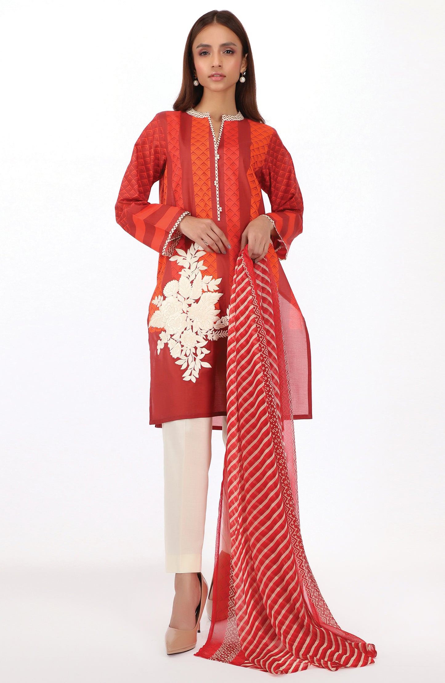 NRDS-22-055/U MAROON CAMBRIC  UNSTITCHED SHIRT DUPATTA