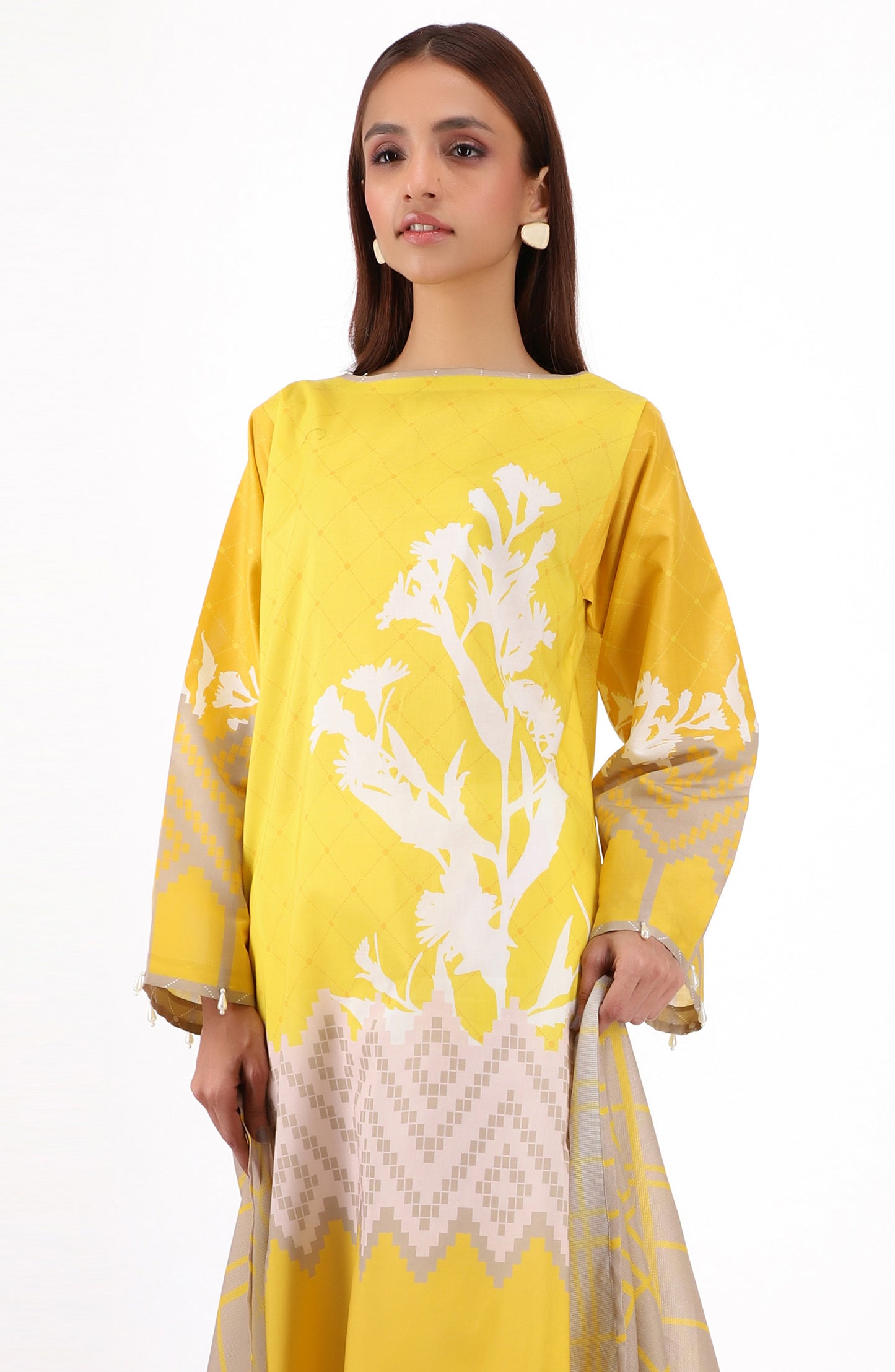 NRDS-22-053/U YELLOW CAMBRIC  UNSTITCHED SHIRT DUPATTA