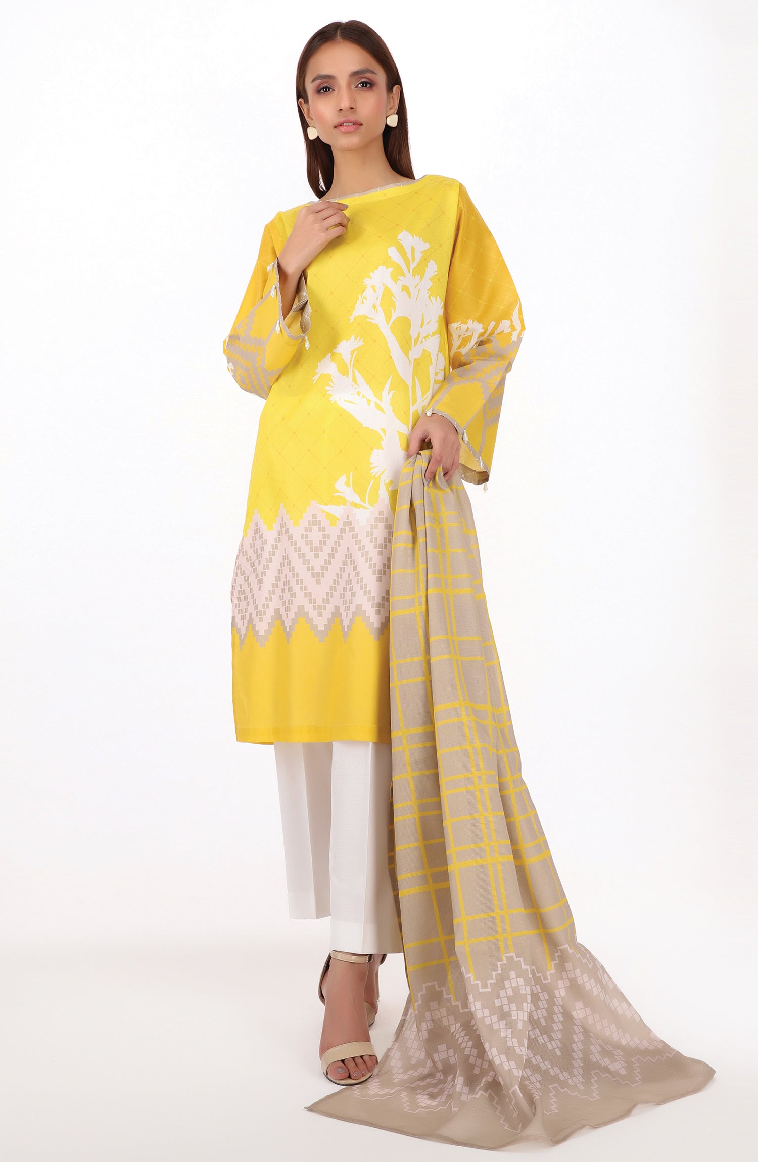 NRDS-22-053/U YELLOW CAMBRIC  UNSTITCHED SHIRT DUPATTA