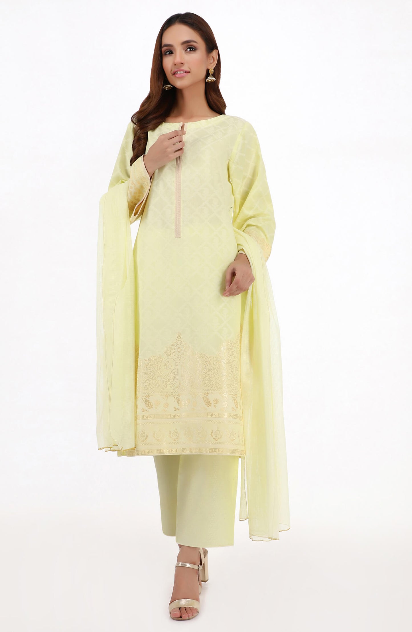 Stitched 3 Piece Premium Zari Jacquard Suit