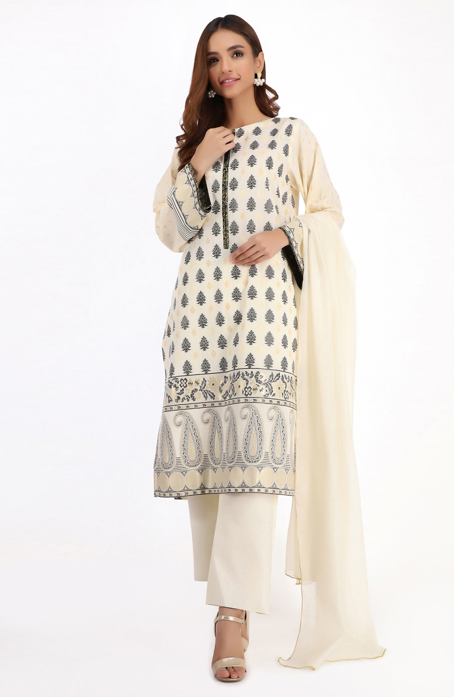 Stitched 3 Piece Premium Zari Jacquard Suit