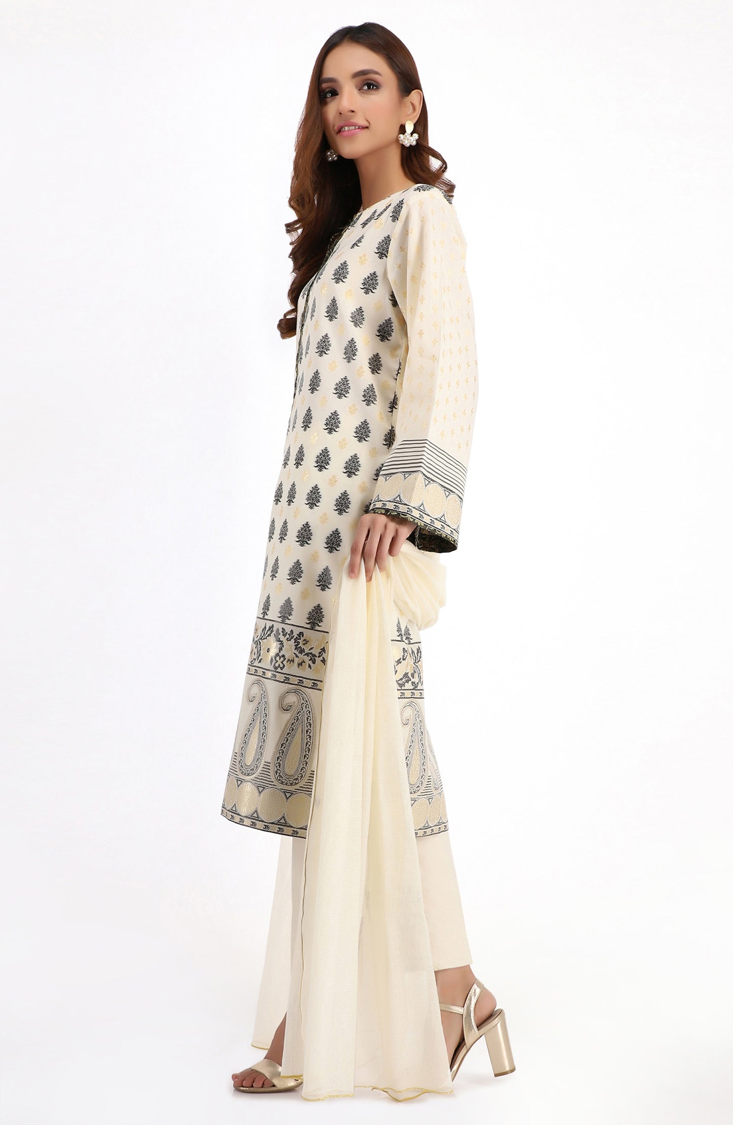 Stitched 3 Piece Premium Zari Jacquard Suit