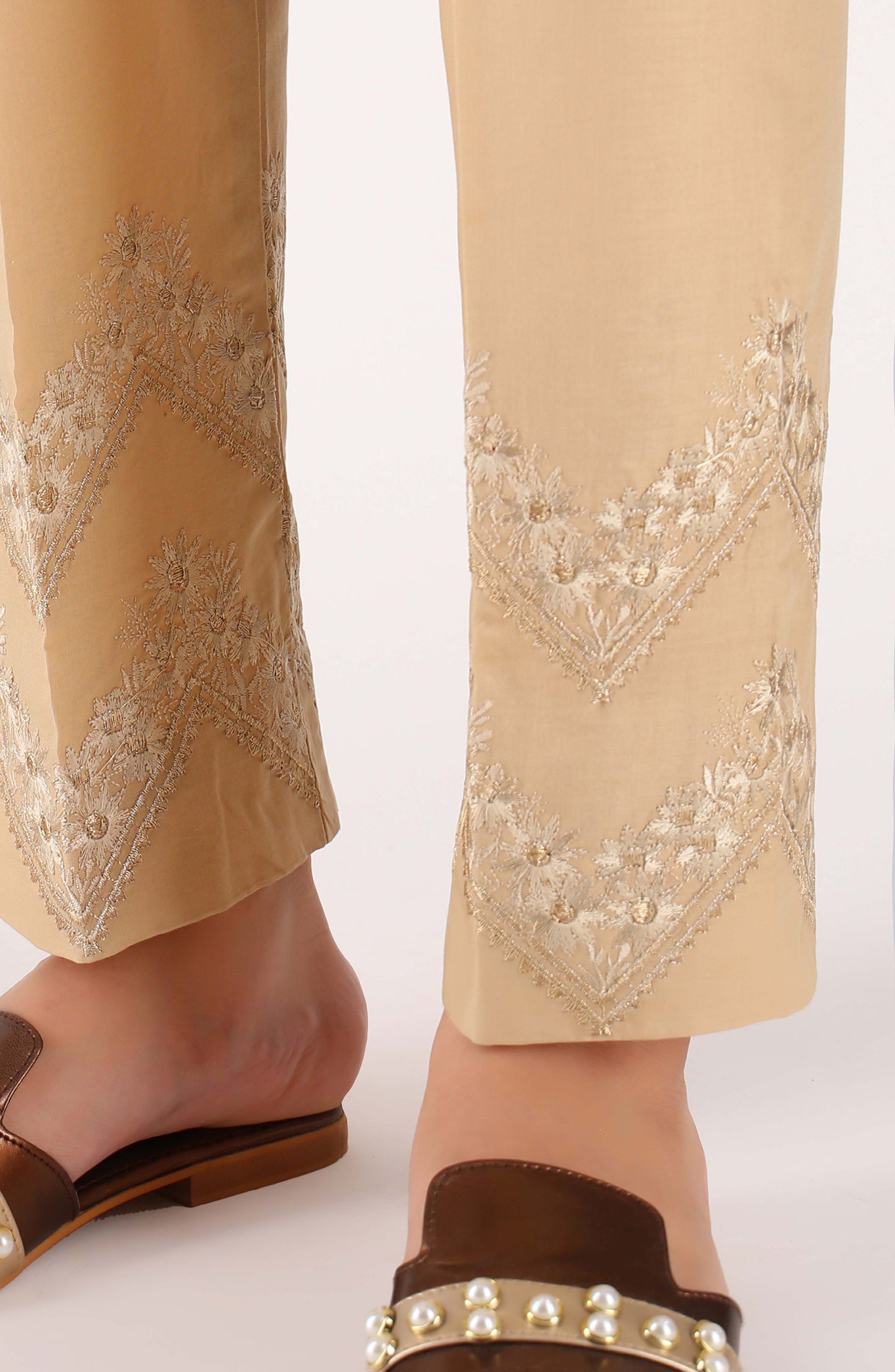 Stitched Bottoms 1 Piece Embroidered Cambric Pants
