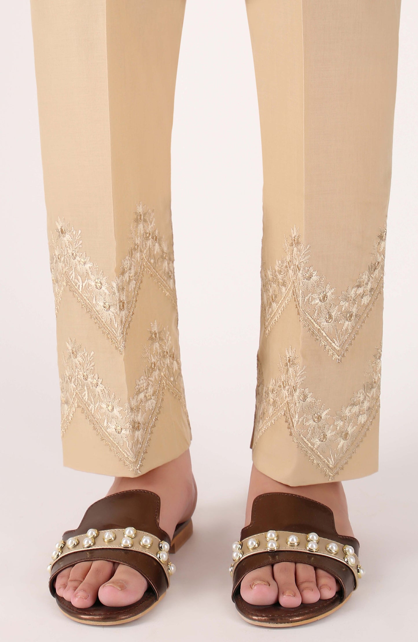 Stitched Bottoms 1 Piece Embroidered Cambric Pants