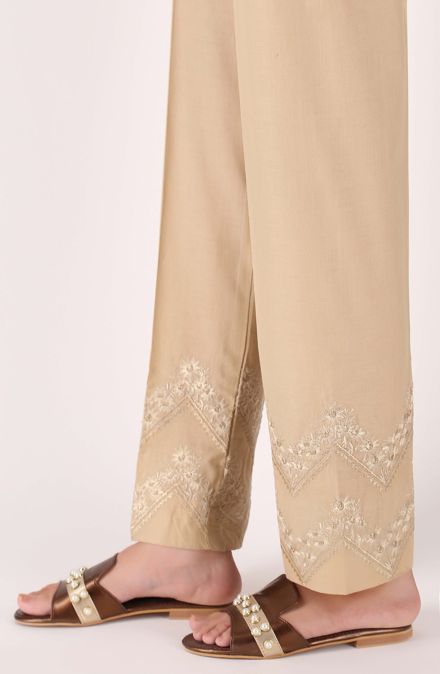 Stitched Bottoms 1 Piece Embroidered Cambric Pants
