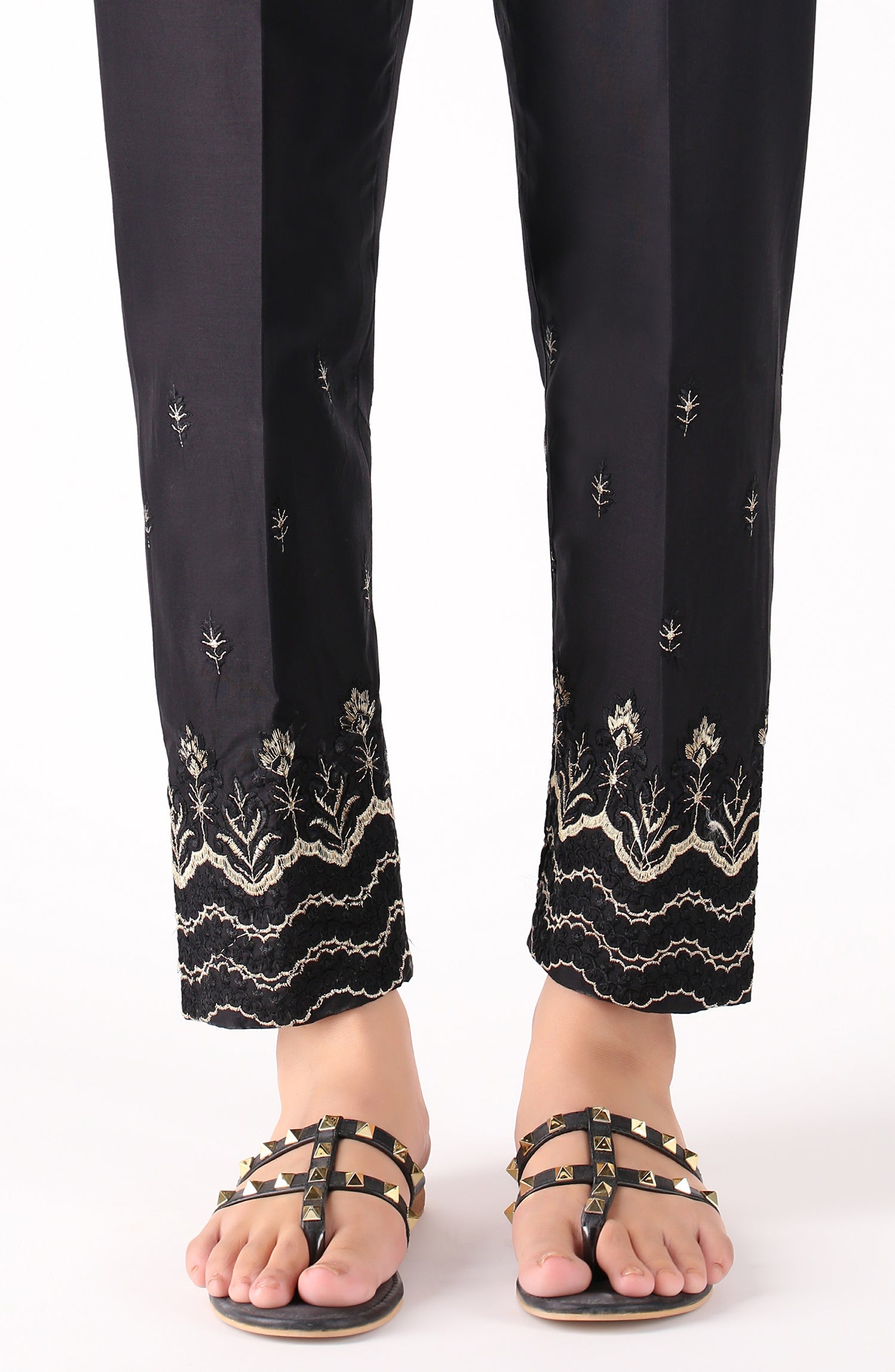 Stitched Bottoms 1 Piece Embroidered Cambric Pants