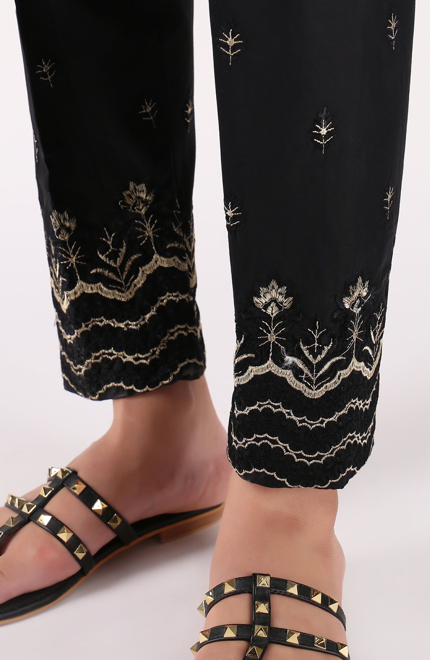 Stitched Bottoms 1 Piece Embroidered Cambric Pants