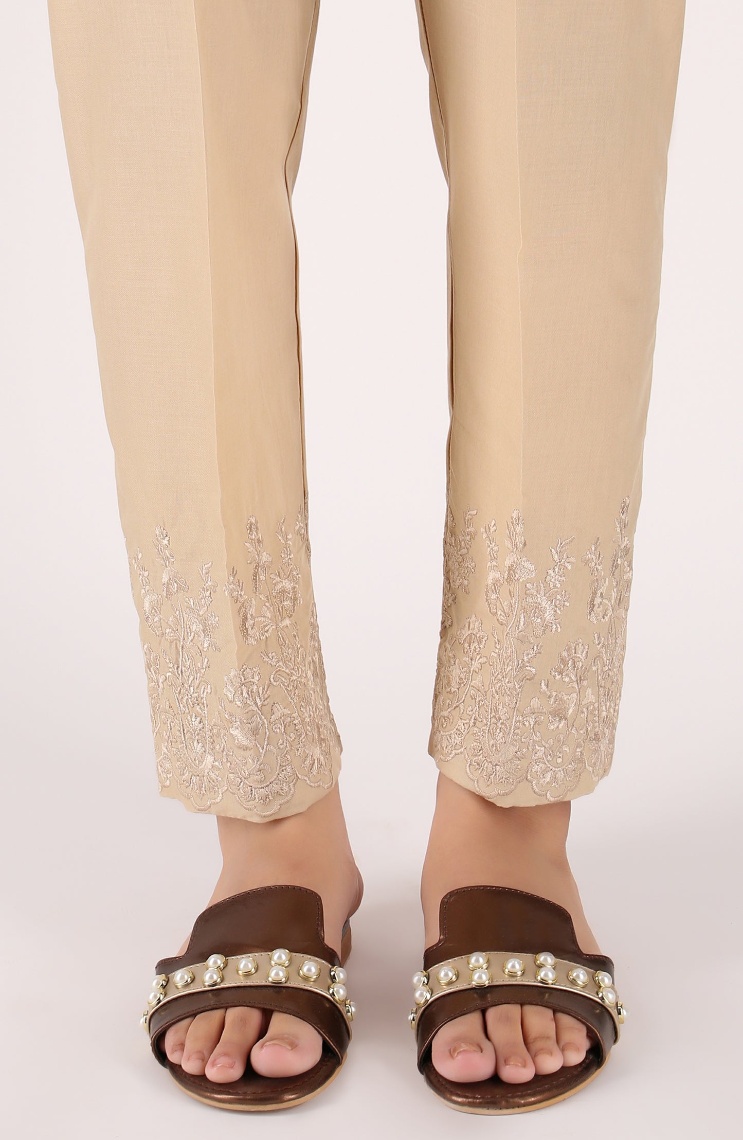 Stitched Bottoms 1 Piece Embroidered Cambric Pants