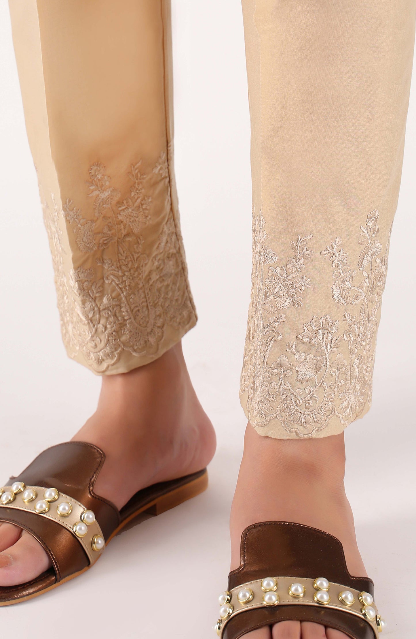 Stitched Bottoms 1 Piece Embroidered Cambric Pants