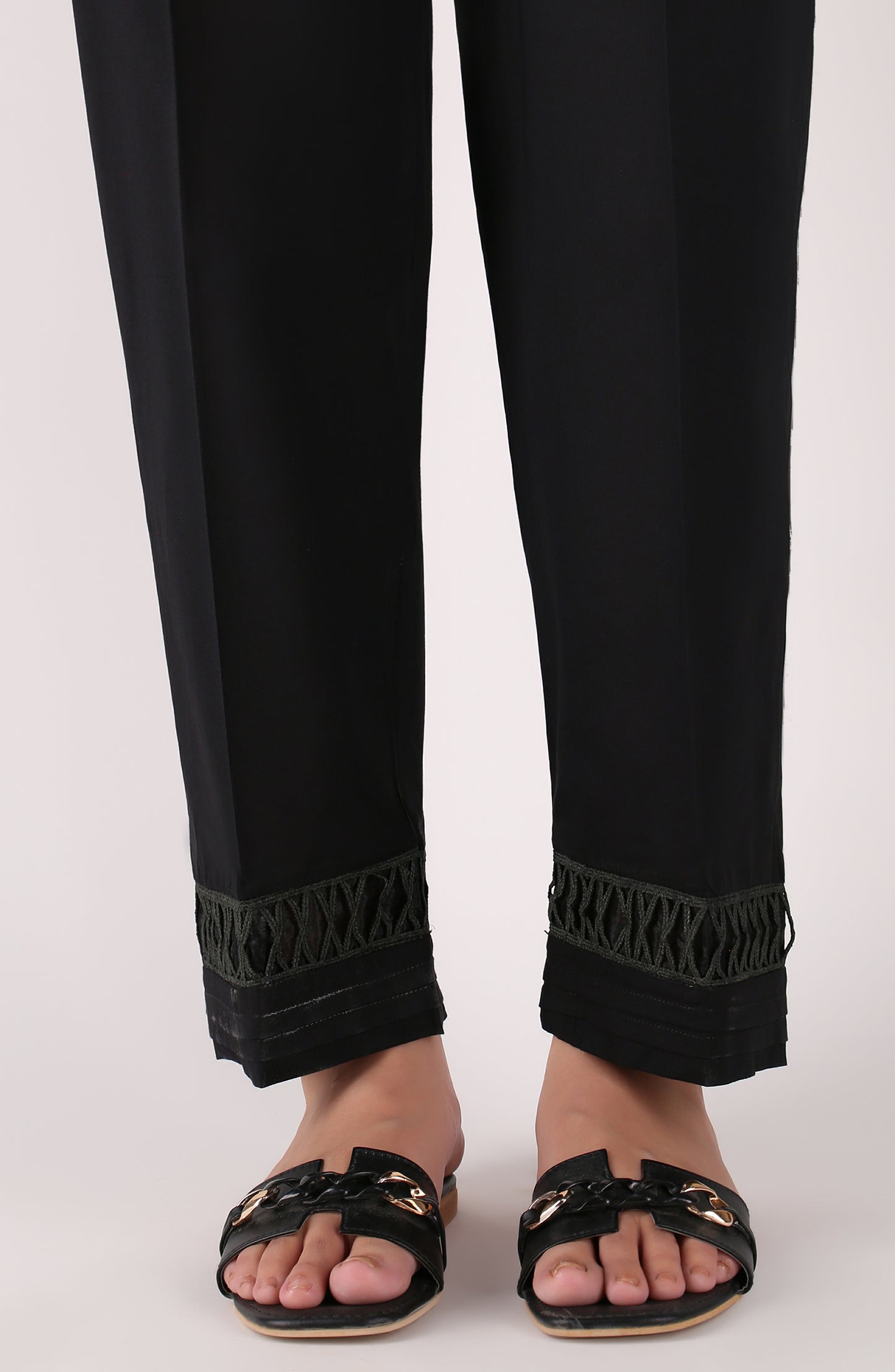 Stitched Bottoms 1 Piece Plain Cambric Pants (NRP-67/S BLACK)