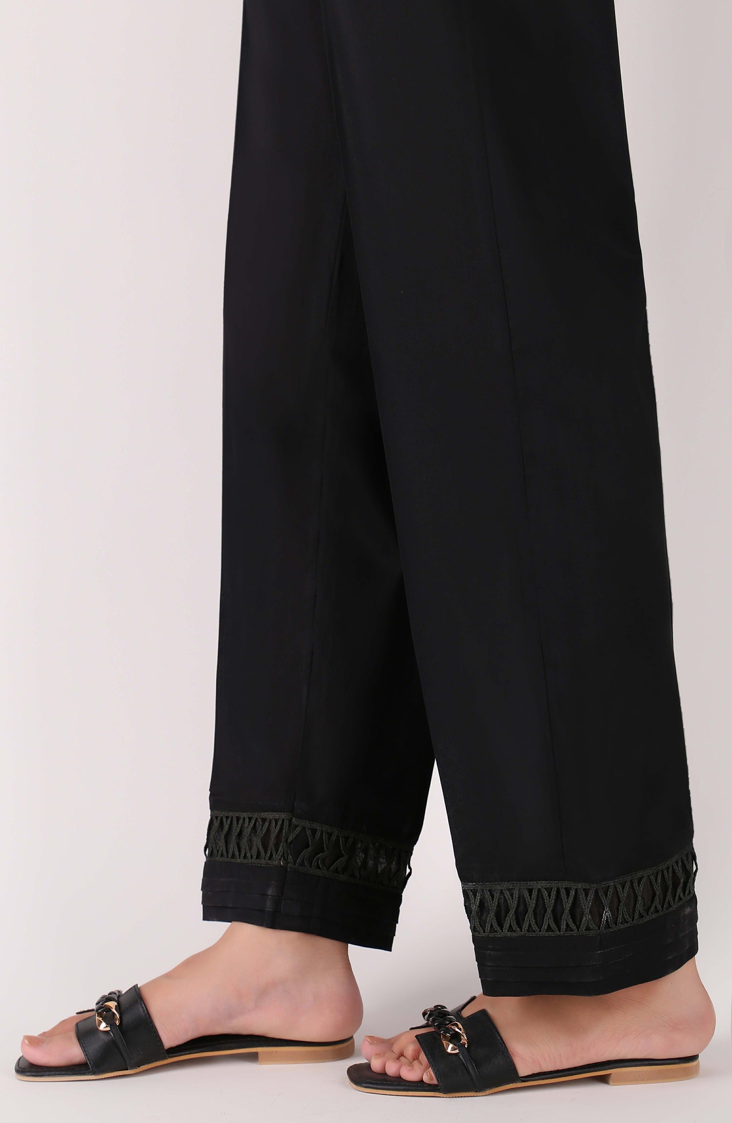 Stitched Bottoms 1 Piece Plain Cambric Pants (NRP-67/S BLACK)