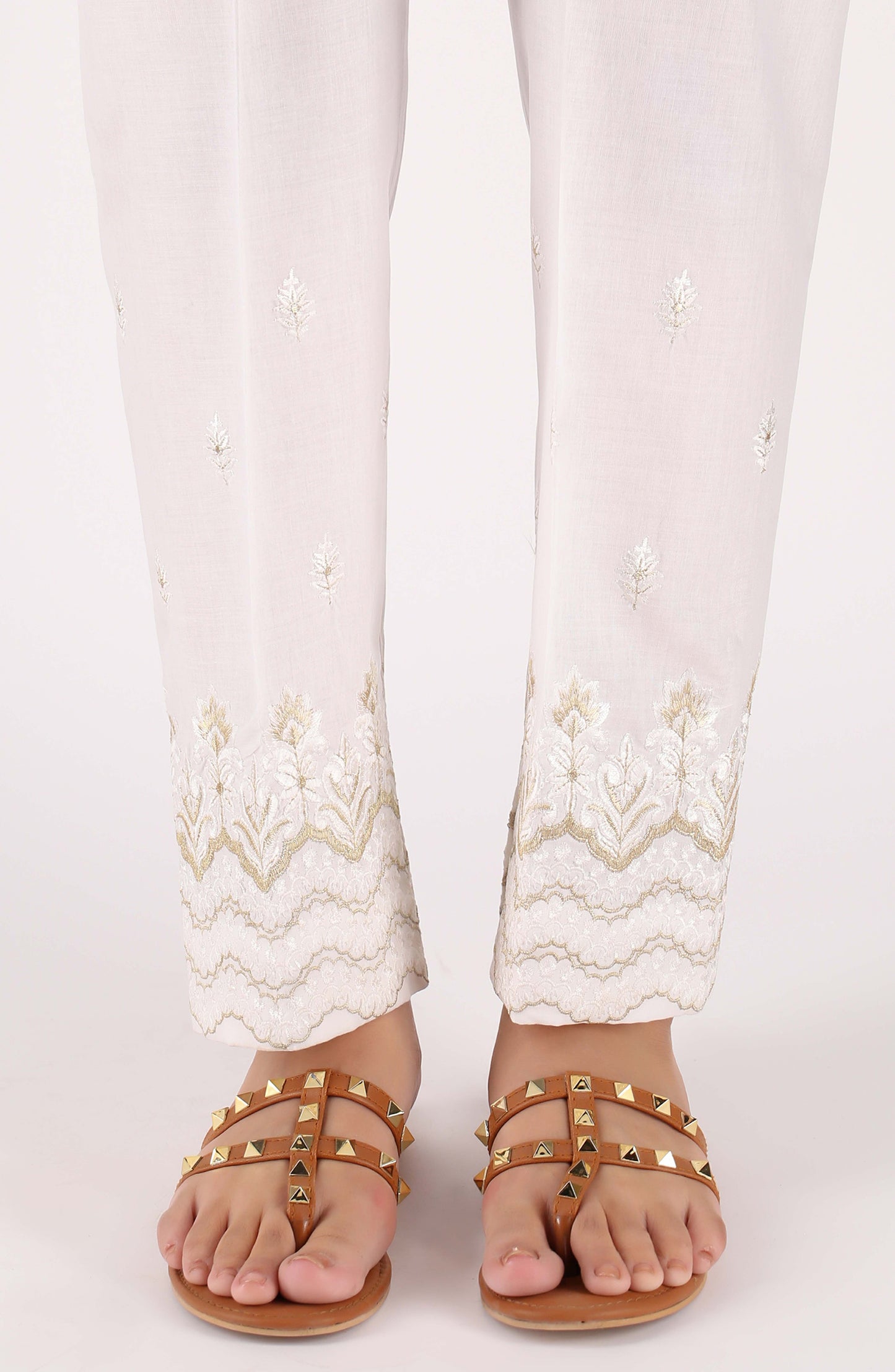 Stitched Bottoms 1 Piece Embroidered Cambric Pants