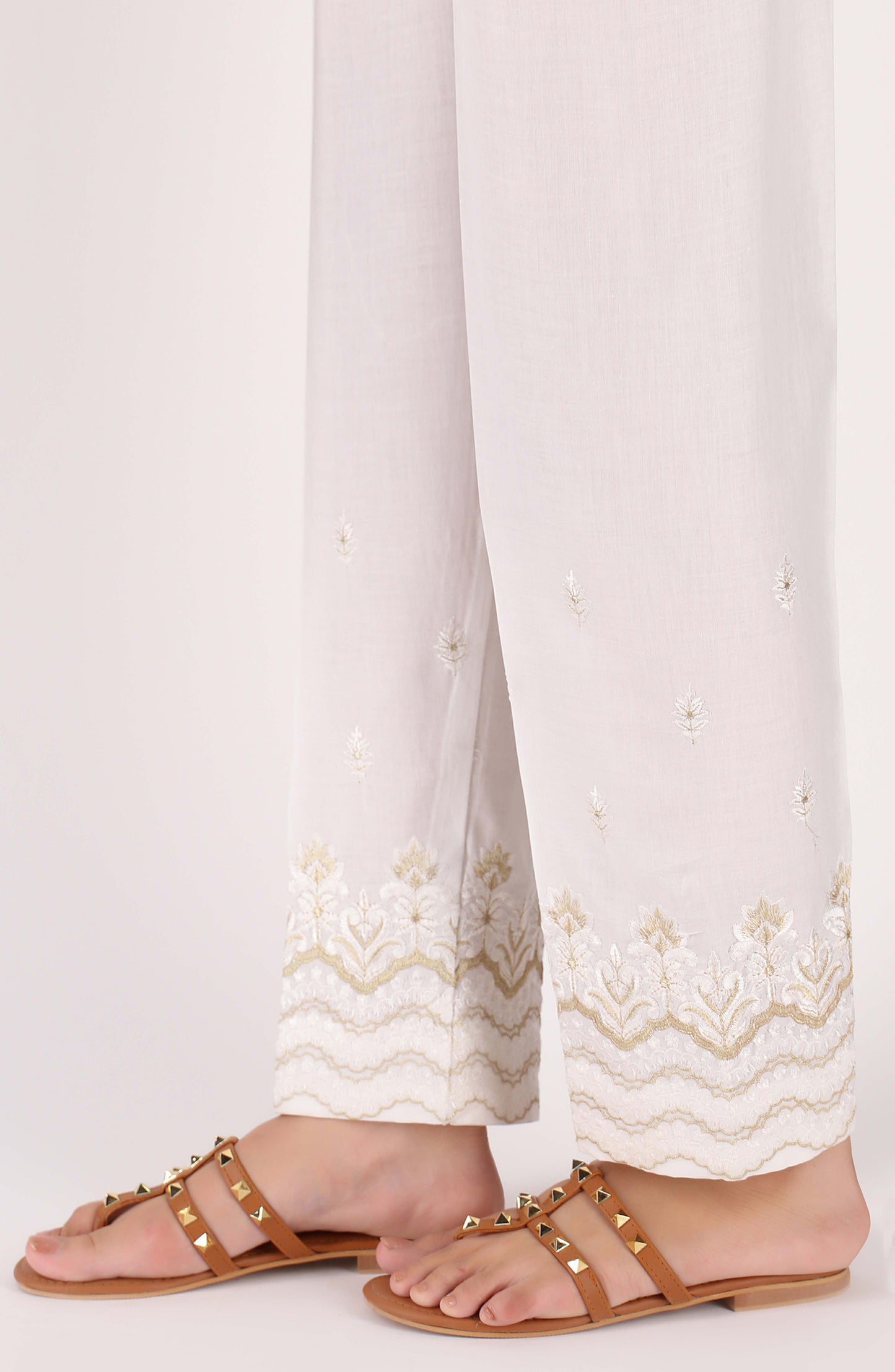 Stitched Bottoms 1 Piece Embroidered Cambric Pants