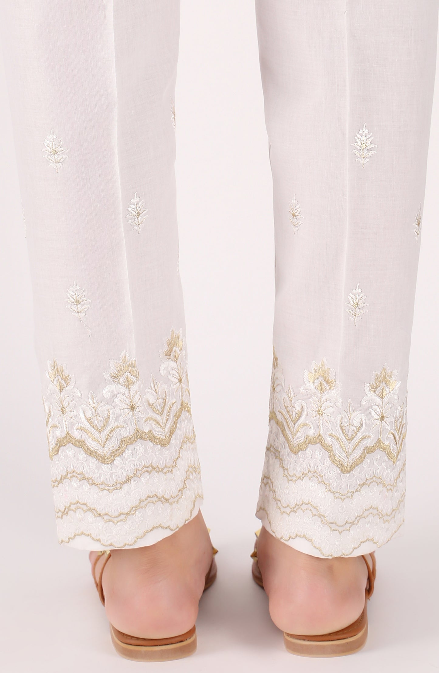 Stitched Bottoms 1 Piece Embroidered Cambric Pants