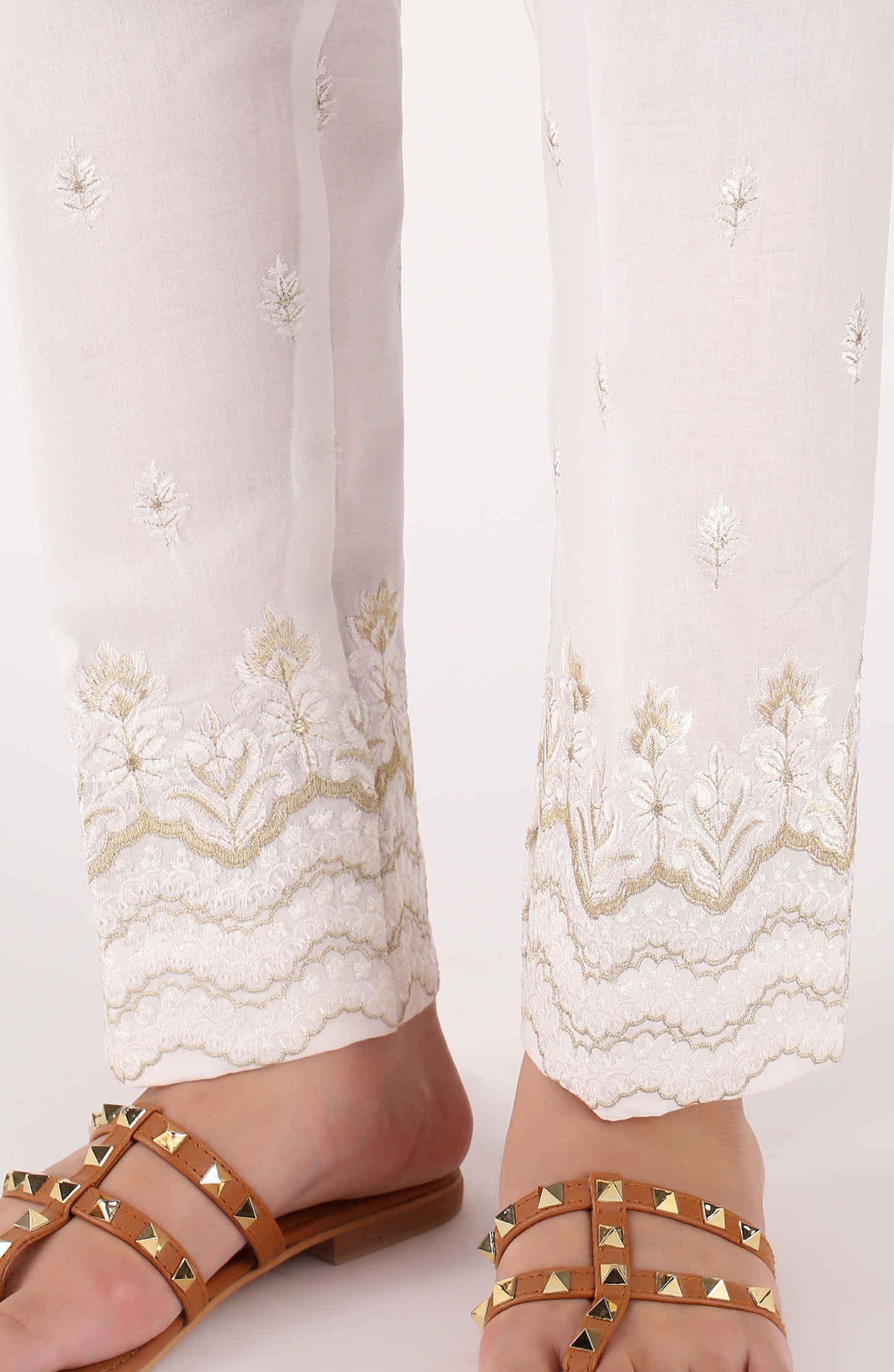 Stitched Bottoms 1 Piece Embroidered Cambric Pants