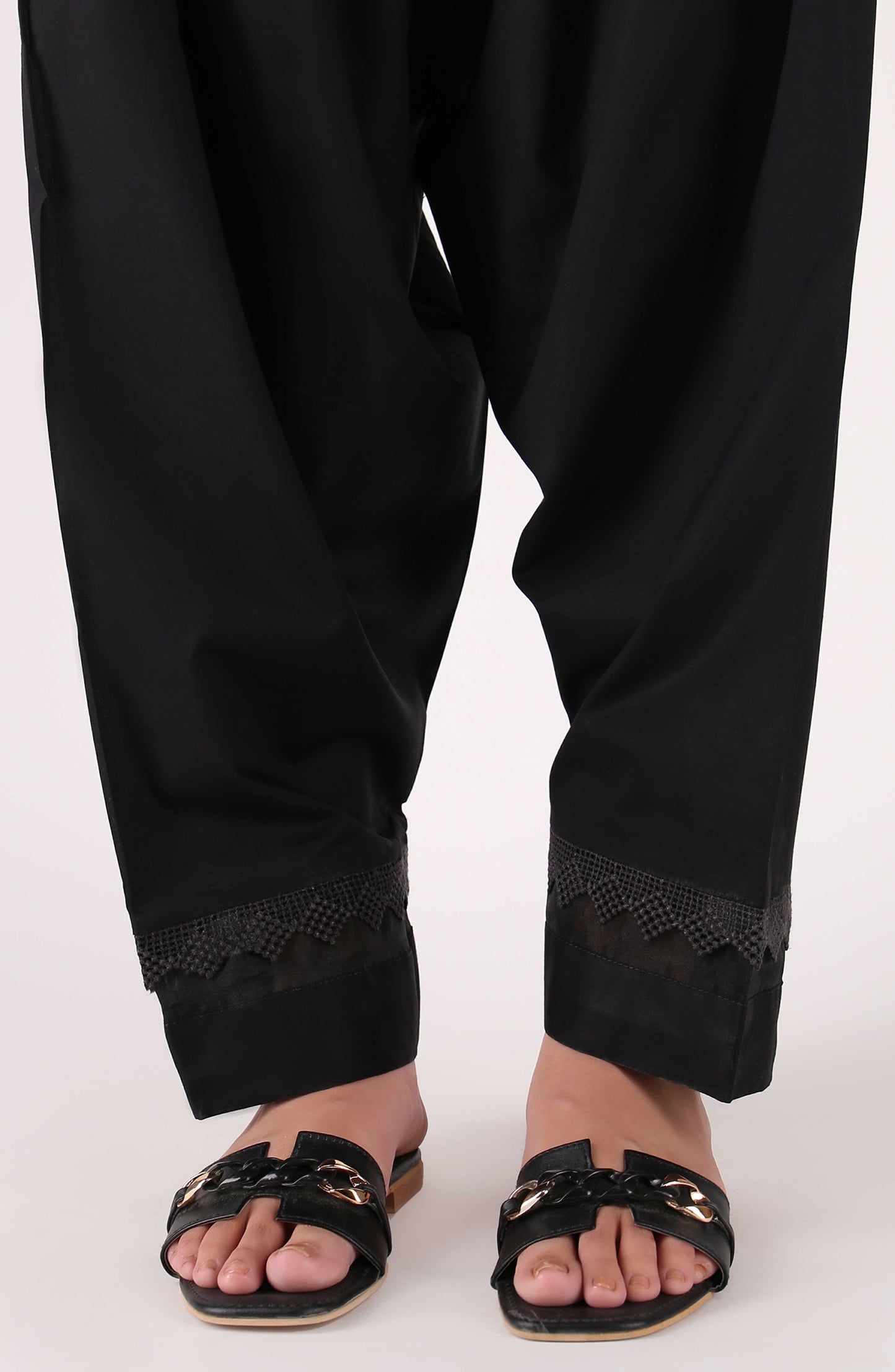Stitched Bottoms 1 Piece Plain Cambric Pants (NRP-64/S BLACK)