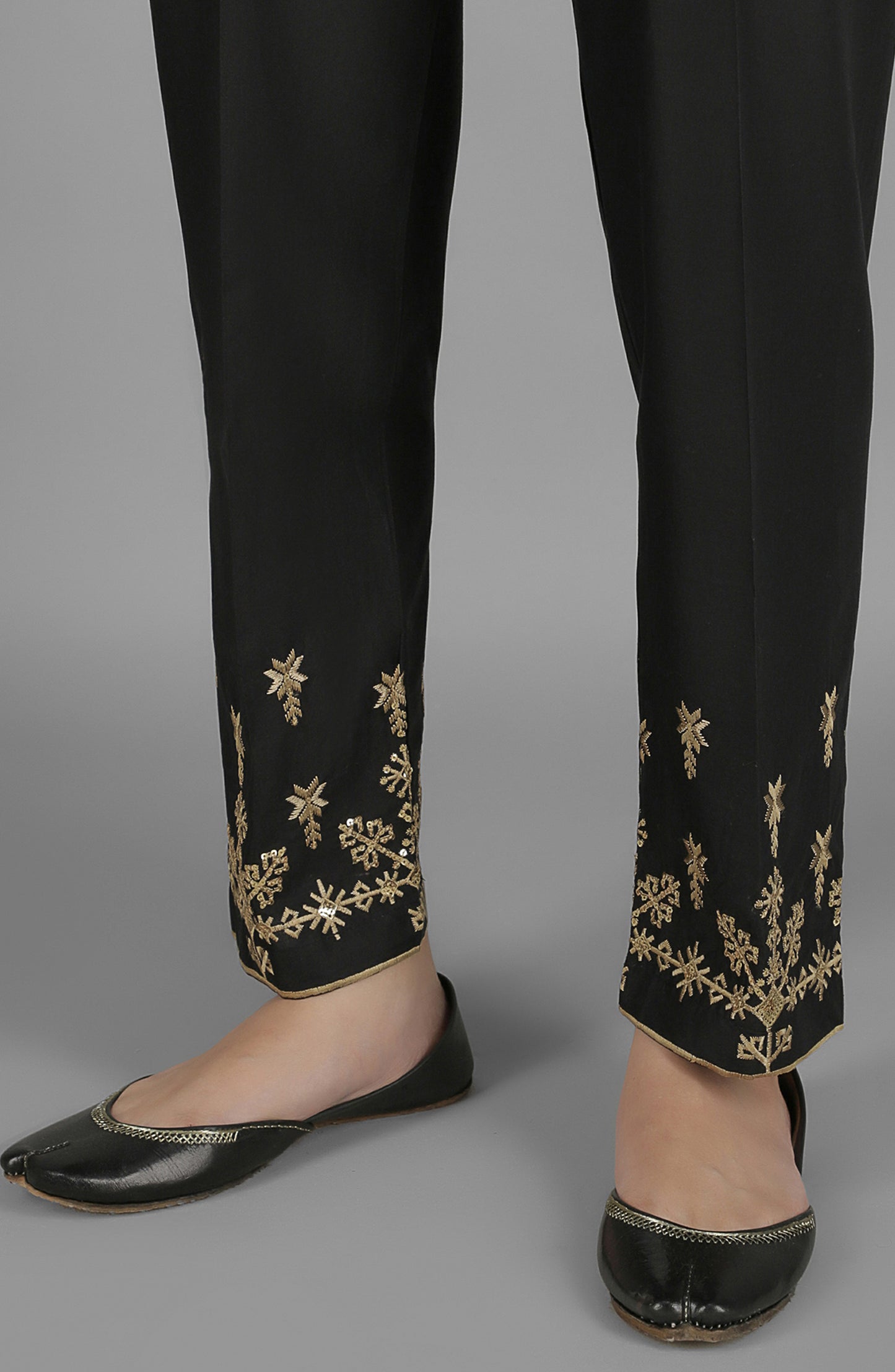 Stitched Bottoms 1 Piece Embroidered Cambric Pants (NRPE-47/S BLACK)