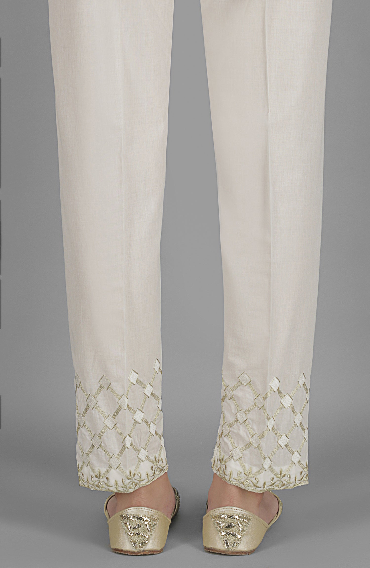 NRPE-056/S WHITE CAMBRIC SCPANTS STITCHED BOTTOMS PANTS