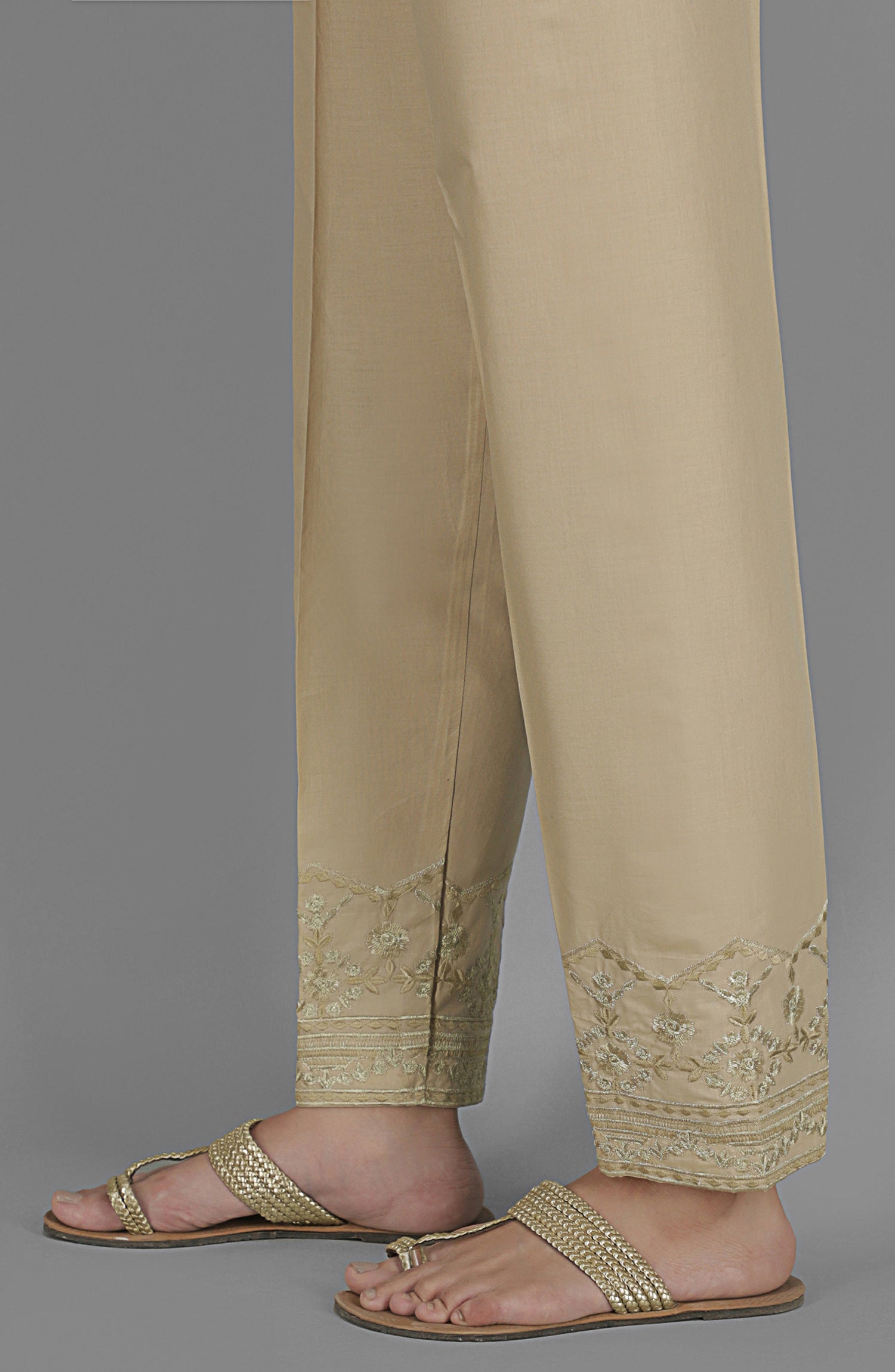NRPE-053/S BEIGE CAMBRIC SCPANTS STITCHED BOTTOMS PANTS