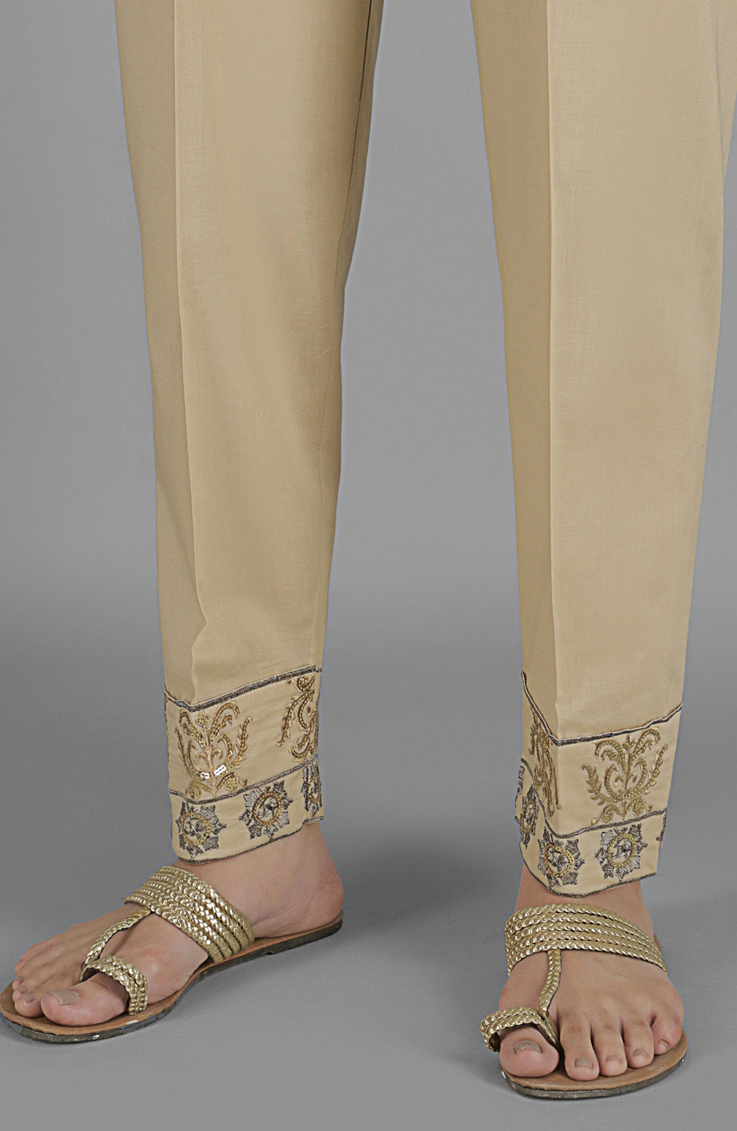 NRPE-45/S BEIGE CAMBRIC SCPANTS STITCHED BOTTOMS PANTS