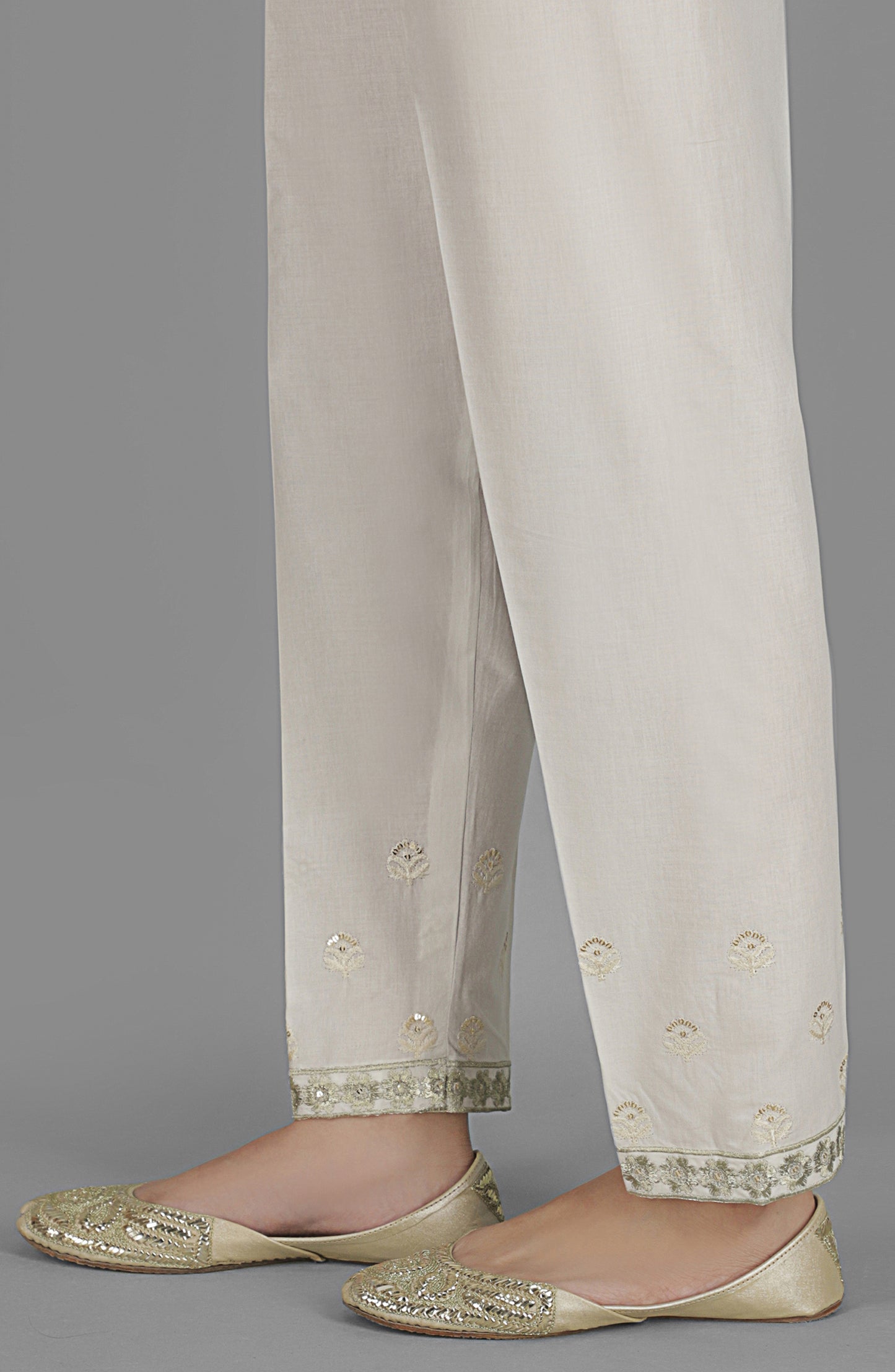 Stitched Bottoms 1 Piece Embroidered Cambric Pants (NRPE-46/S WHITE)