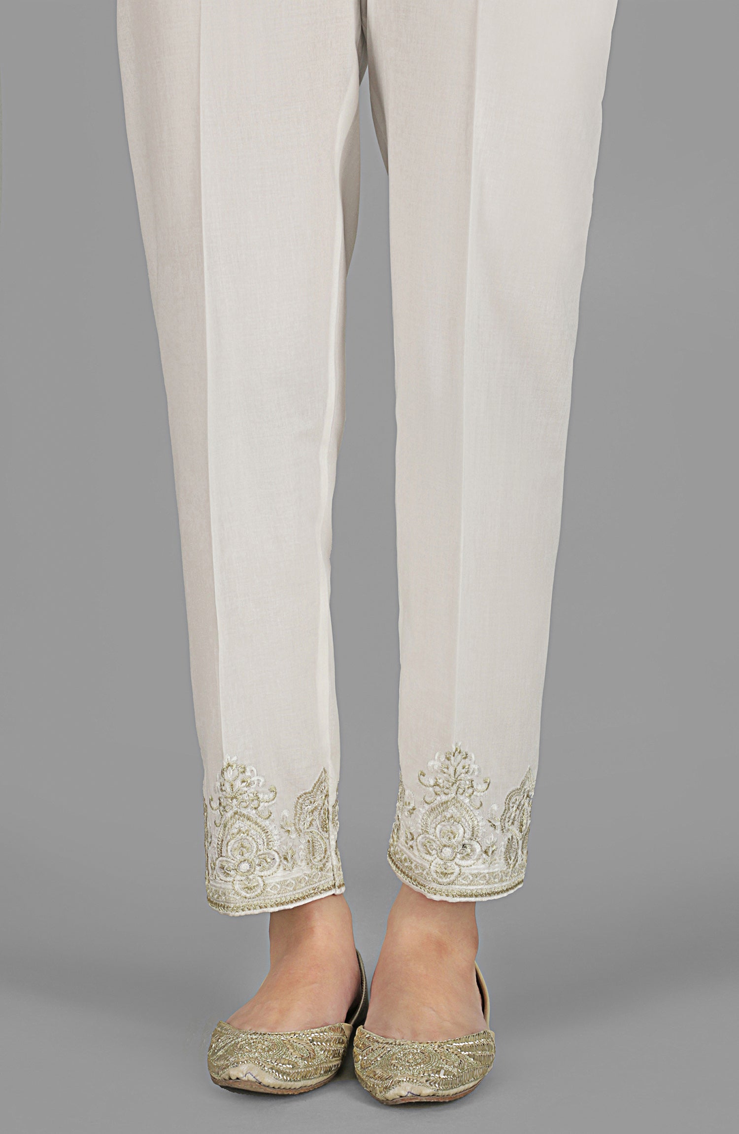 NRPE-055/S WHITE CAMBRIC SCPANTS STITCHED BOTTOMS PANTS