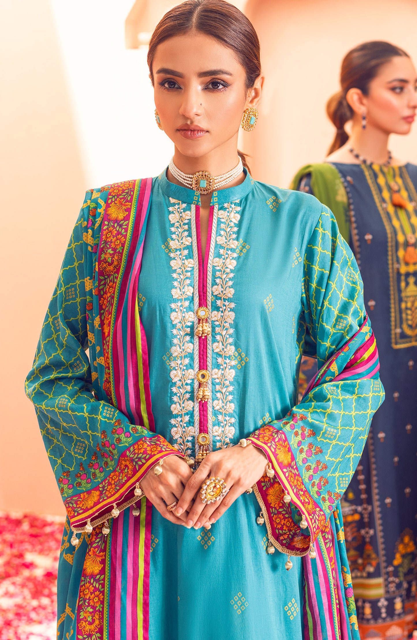 Unstitched 3 Piece Embroidered Lawn Shirt , Cambric Pant and Lawn Dupatta