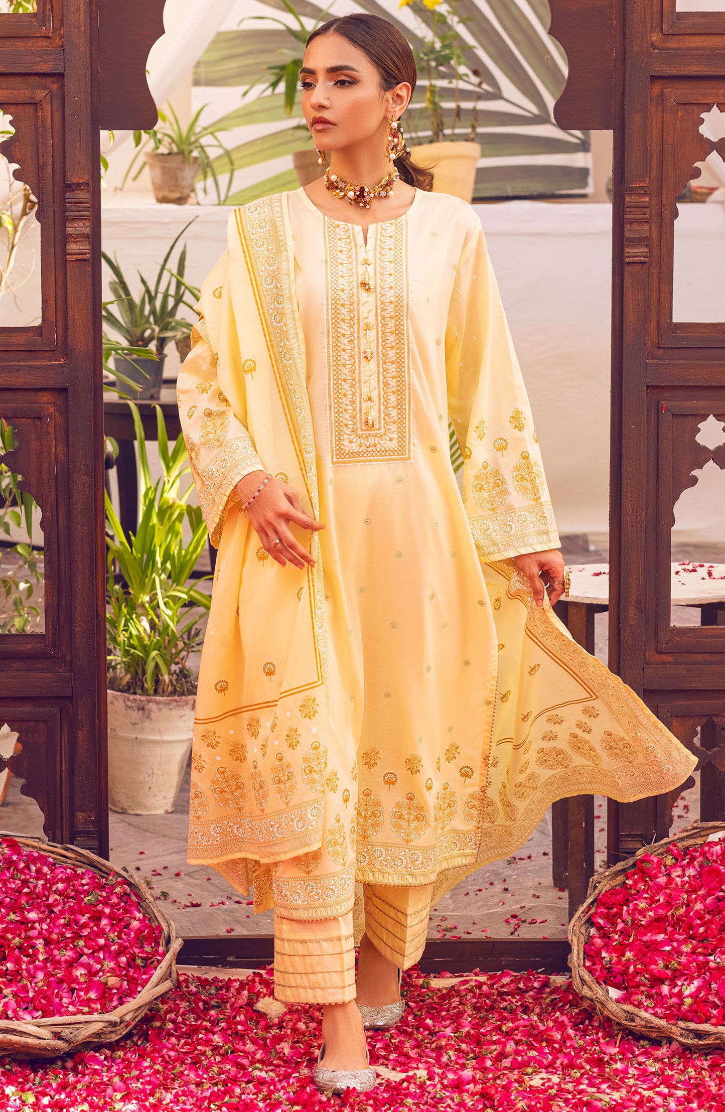 OTL-22-080/U YELLOW LAWN  UNSTITCHED SHIRT DUPATTA PANTS