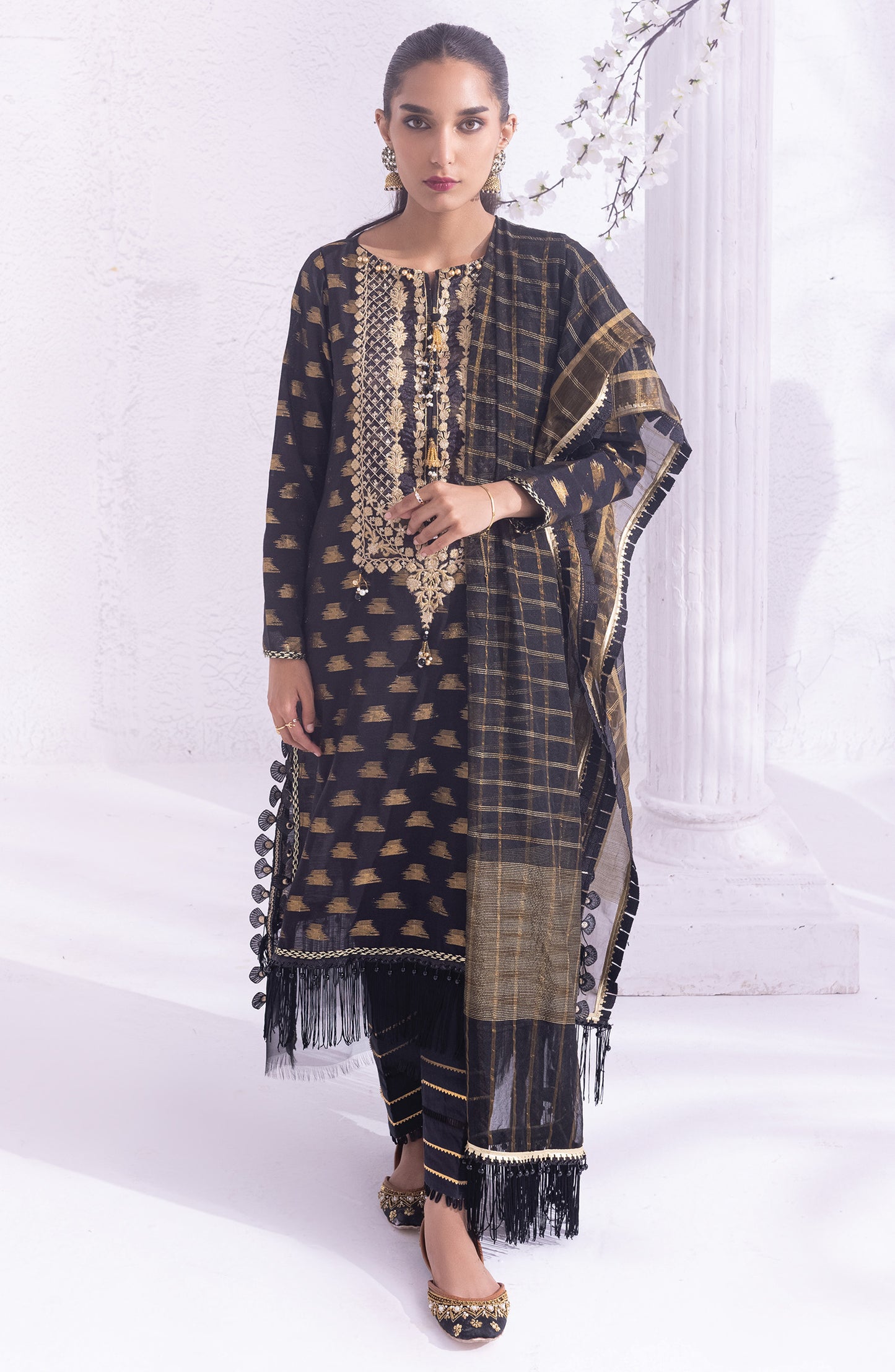 OTLF-22-004/U BLACK JACQUARD  UNSTITCHED SHIRT DUPATTA PANTS
