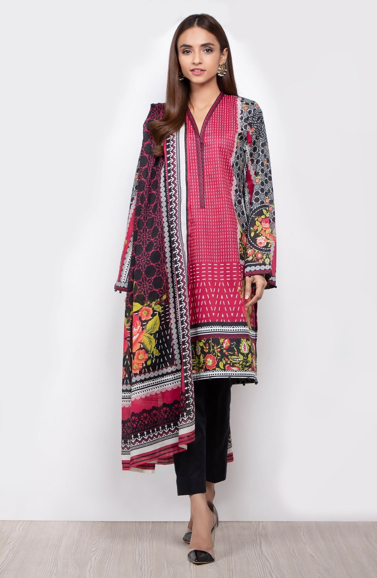 Unstitched 3 Piece Printed Suit