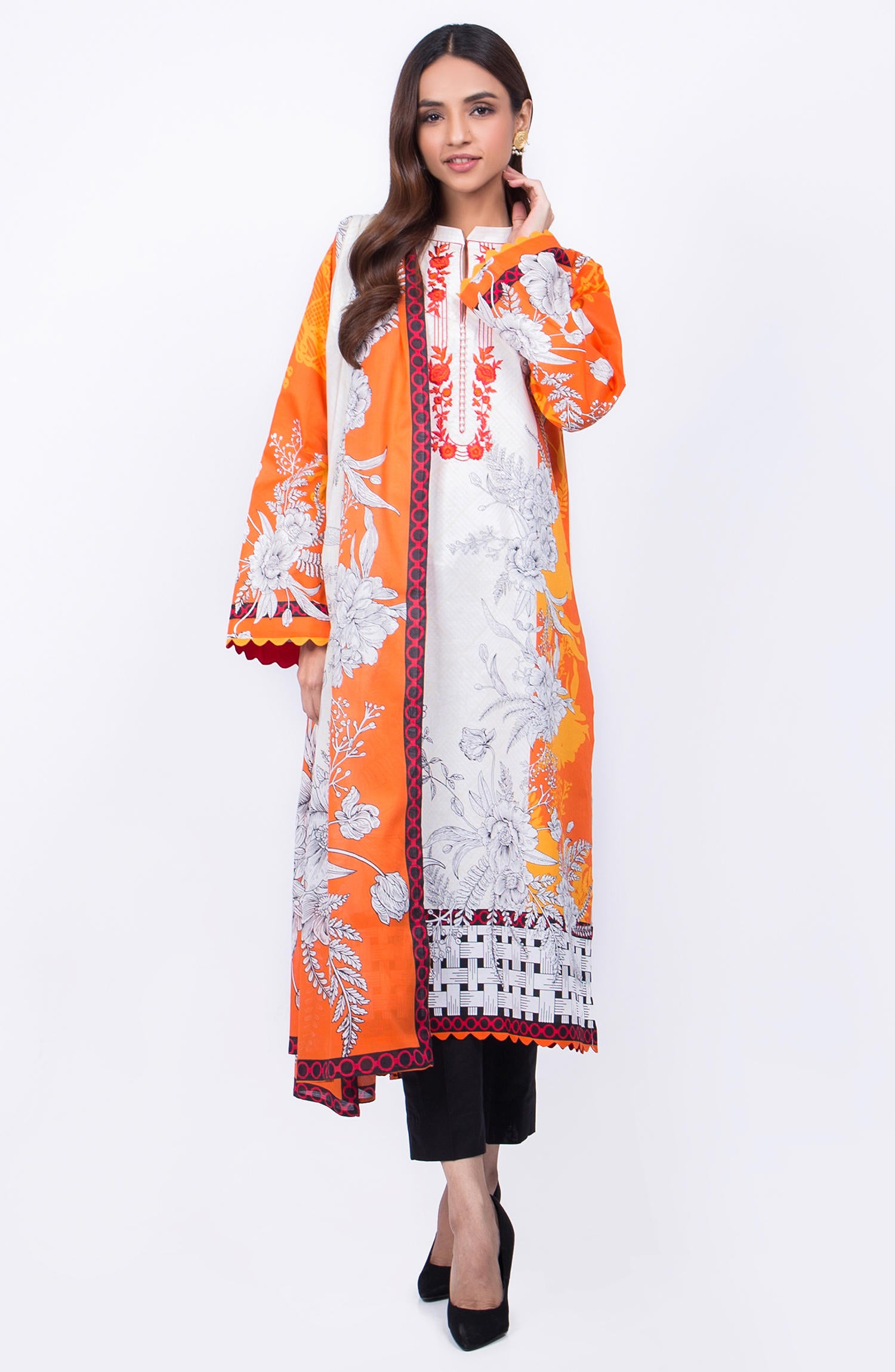 Unstitched 3 Piece Embroidered Lawn Suit (OTL-20-141/A)