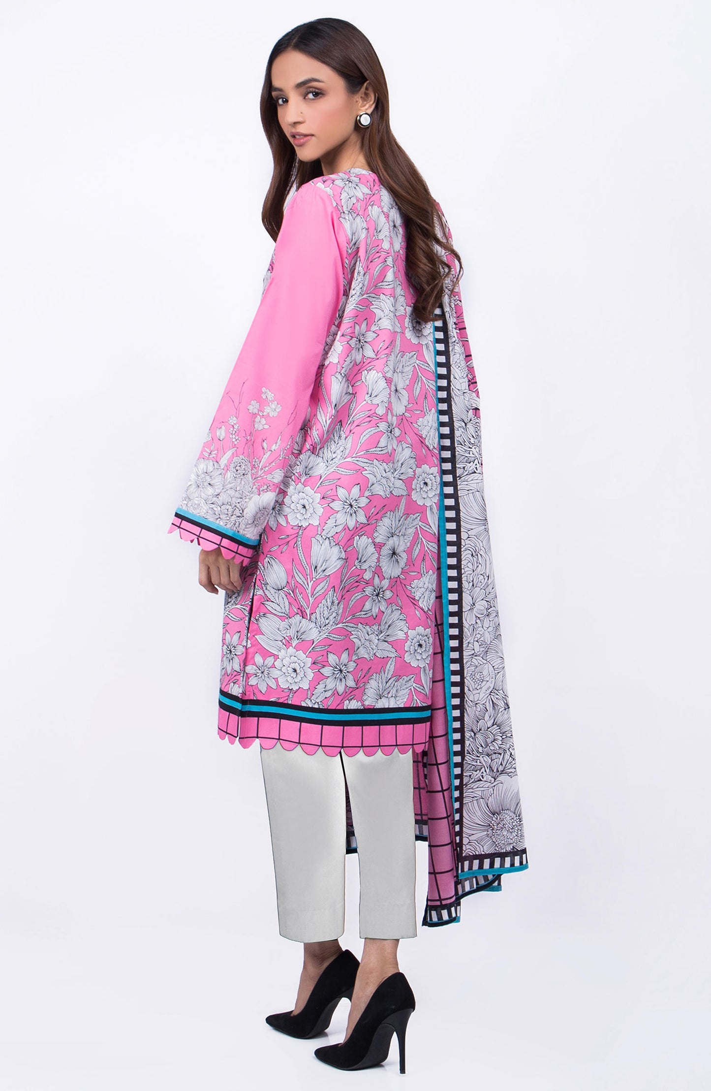 Unstitched 3 Piece Mirror-Work Lawn Suit